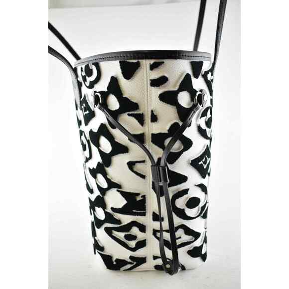 Louis Vuitton Neverfull MM & Pouch Urs Fischer Black White Handle Shoulder Bag - Picture 10 of 12